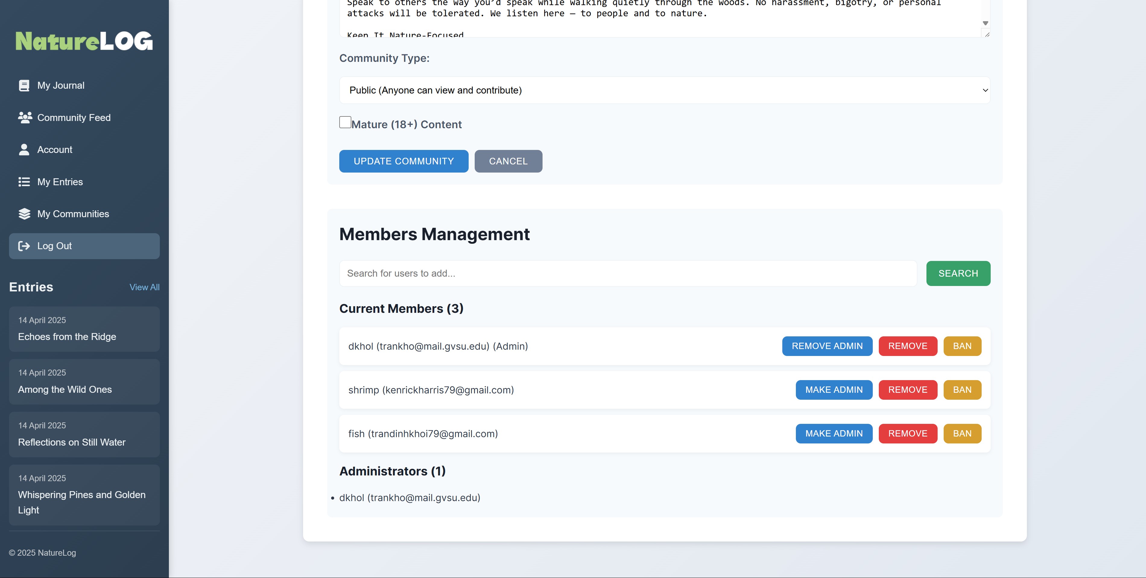 NatureLog Community Feed